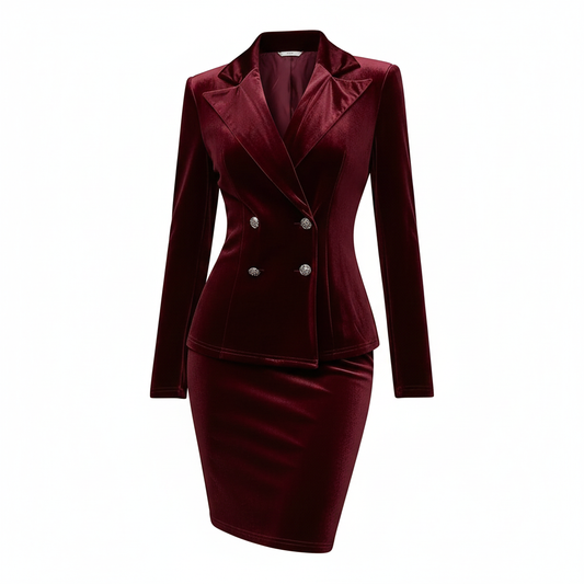 Velvet Blazer Skirt Suit - Ring Ready Attire