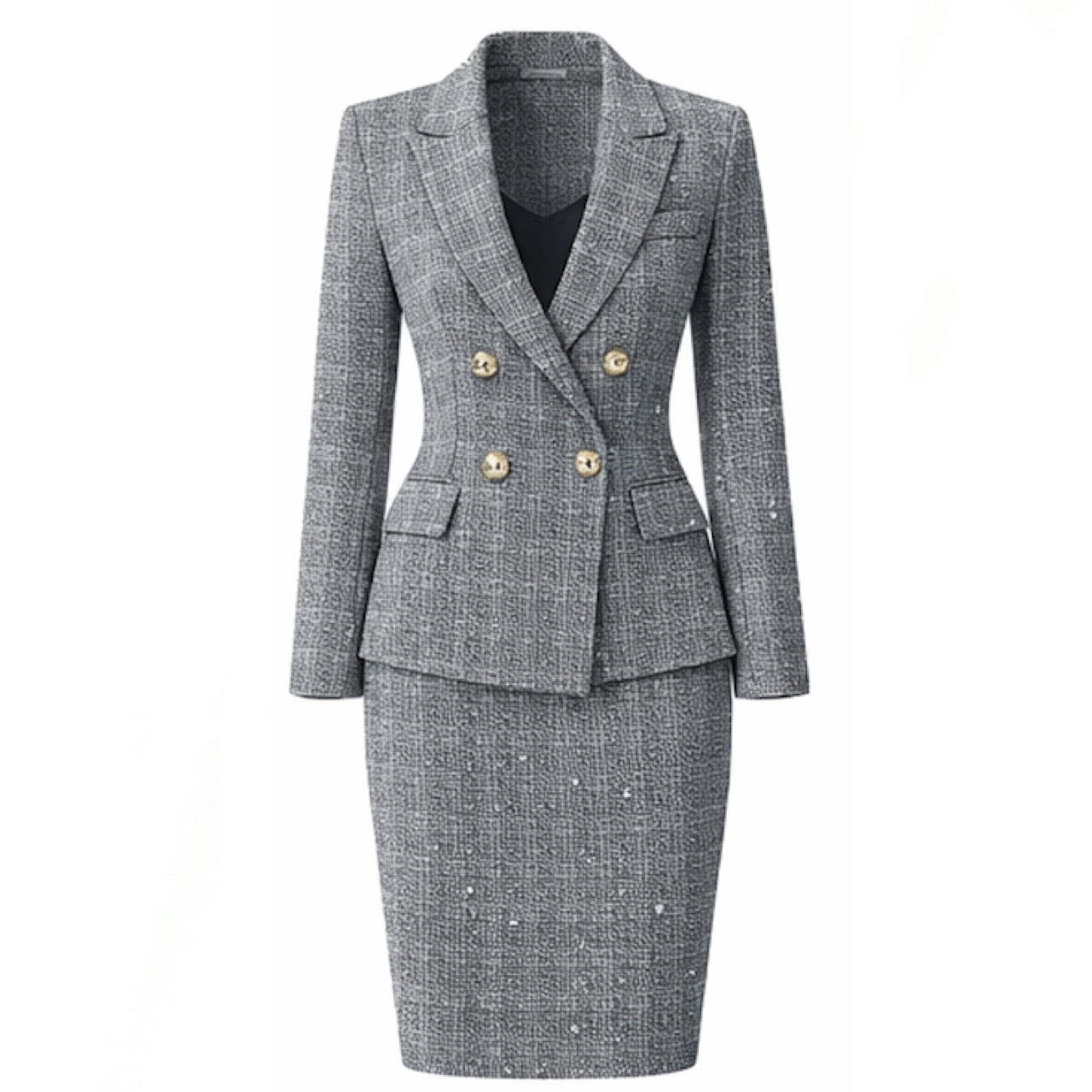 Tweed Double Breasted Skirt Suit - Ring Ready Attire