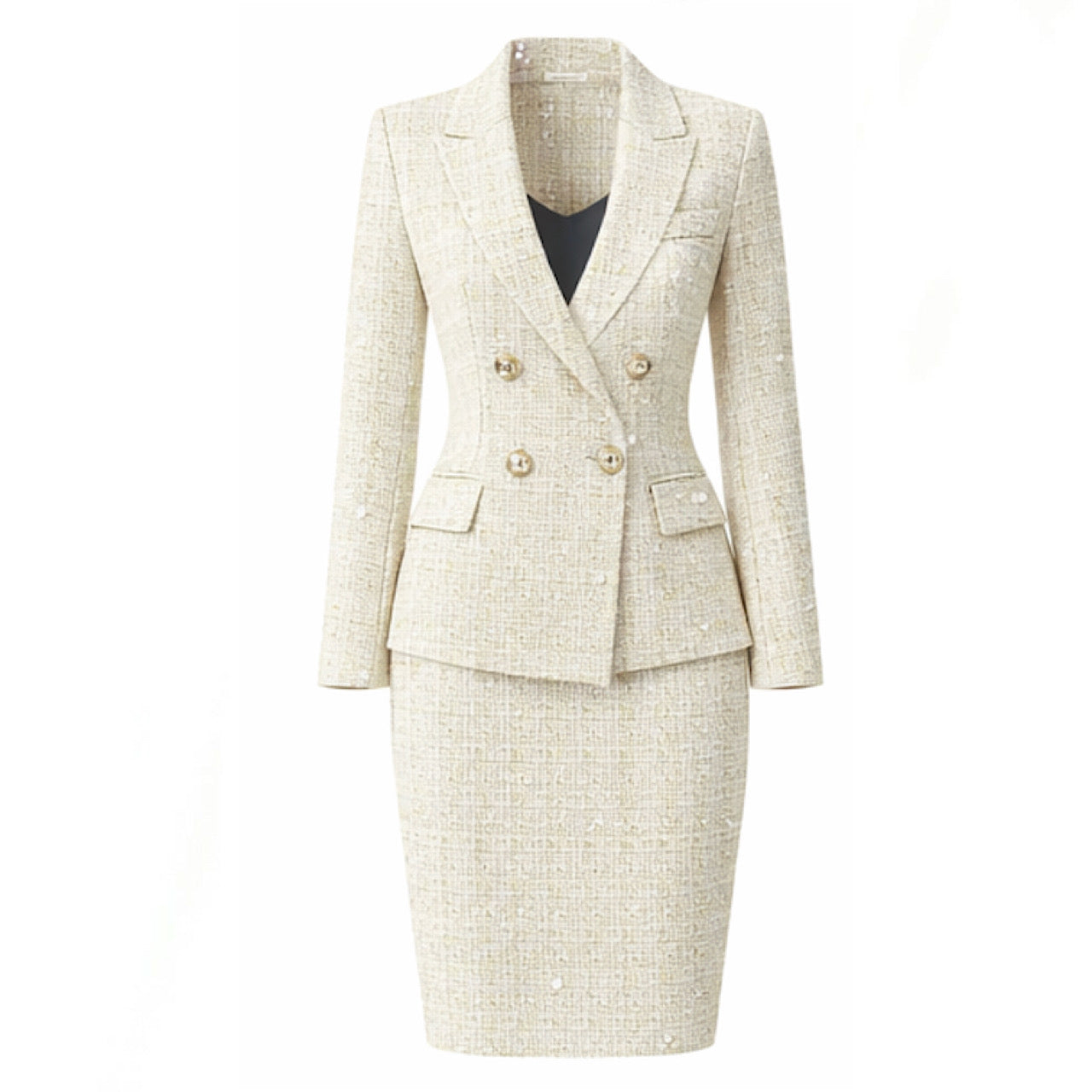 Tweed Double Breasted Skirt Suit - Ring Ready Attire